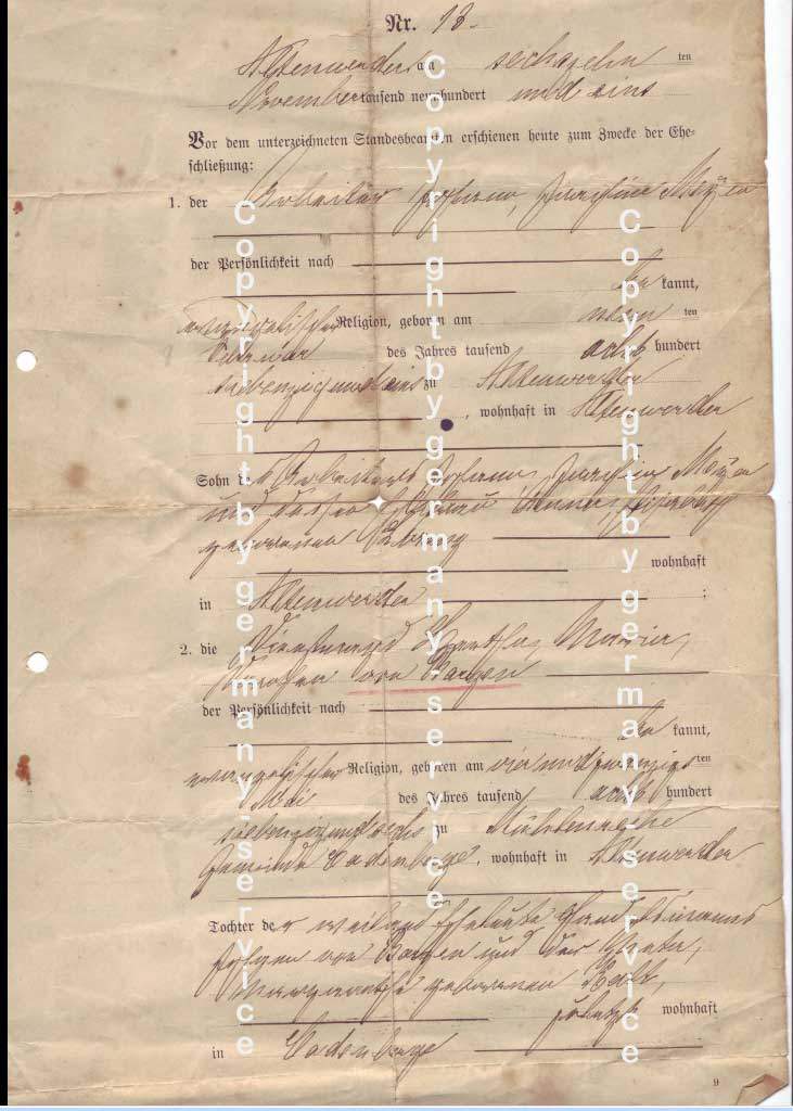 Birth records Germany: Entries of the civil registry office Standesamt ...